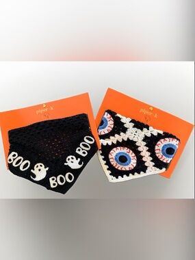 Piper K Crochet Head Scarf Set of 2 Ghost & Eyeball Halloween NWT